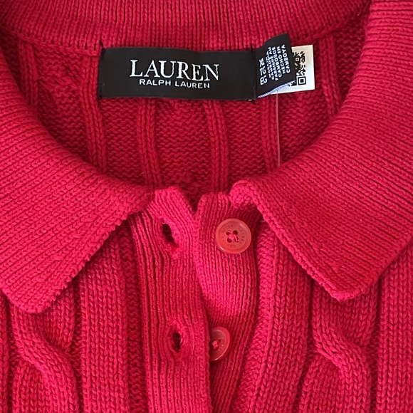 NWT Ralph Lauren Women's Anchor-Logo Cable-Knit Red Polo Sweater Size US XL - Picture 5 of 7